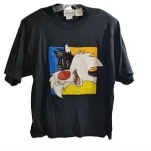 Jeanette Womens Black T- Shirt with Hand Sewn Sylvester